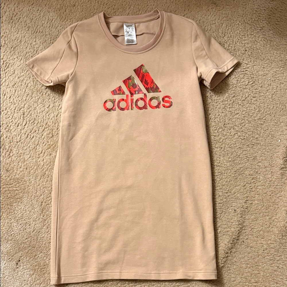 Adidas Beige T-Shirt Dress with Bold Red Logo